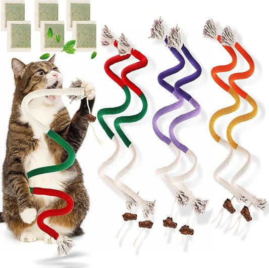 6 PCS Cat Toys Chew Ropes, 27.56 Inches Cat Chew Rope Toy for Teeth Cleaning, Safe Catnip Toys for Cats Rope Chew Toy (6 Bags of Catnip Included)