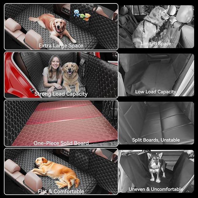 Dog Car Seat Cover for Back Seat, Waterproof Back Seat Extender for Dogs with Door & Headrest Protector, Hard Bottom Hammock Holds 420lbs, Non-Slip Pet Travel Bed for Cars SUVs Small Trucks