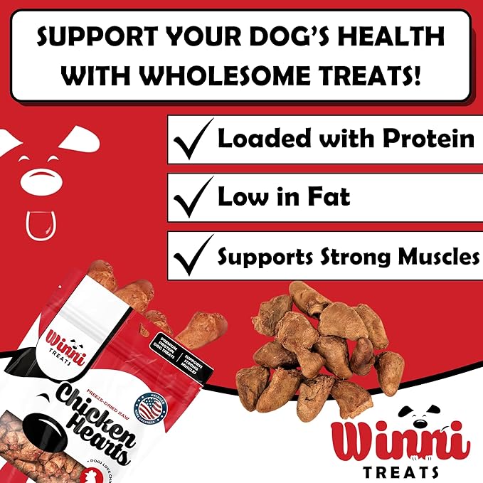 Freeze Dried Chicken Hearts for Dogs – Single Ingredient, High Protein, No Additives, Natural & Grain-Free Raw Dog Treats Natural – Ideal for Treats, Training & Rewarding – 3.75oz Bag