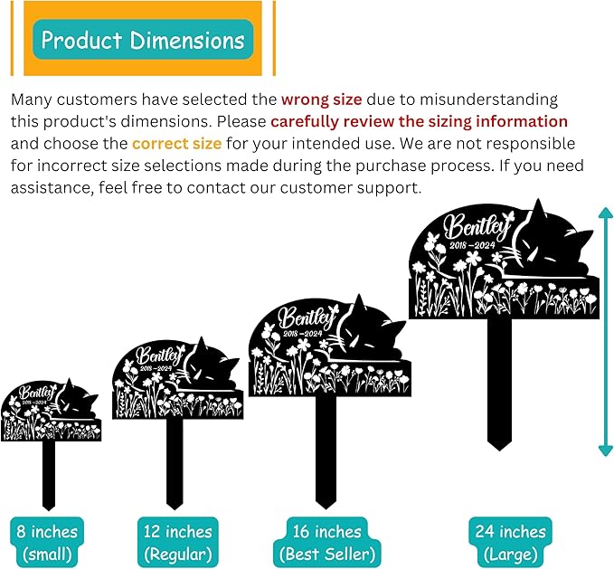 Sleeping Cat Grave Markers Outdoor, Weatherproof Metal Pet Headstone with Name & Date, Outdoor Grave Marker for Cats – Variety of Sizes & Finishes