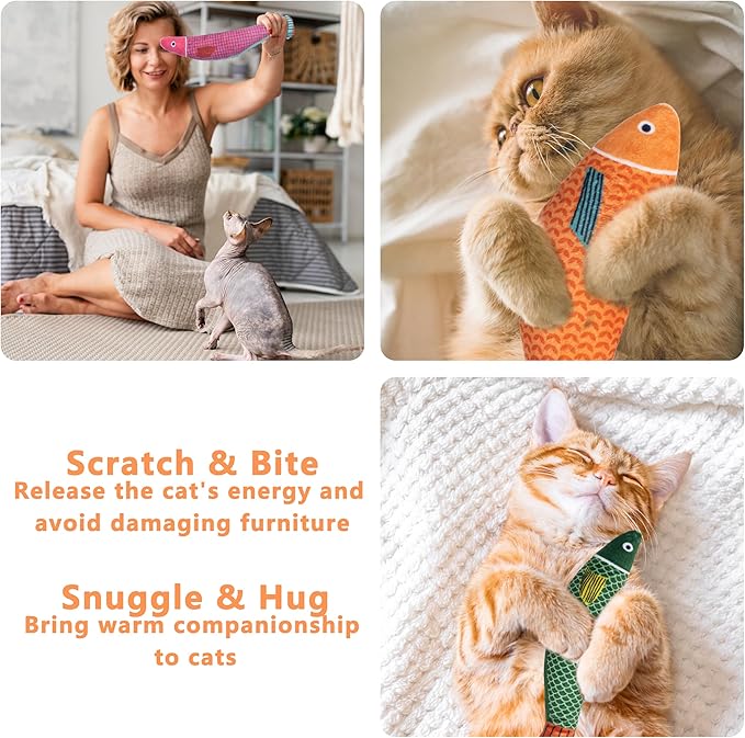 Soft Catnip Toys Fish, 3 Pack Bell Sound Cat Toys, Interesting Indoor Cat Kicker Toys, Durable and Highly Interactive Catnip Toys (Saury Fish)