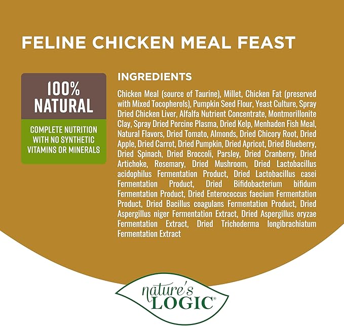 Nature's Logic Feline Chicken Meal Feast Cat Food - High-Protein Dry Food for Cats, 100% Natural Nutrition with Probiotics & Prebiotics - All Life Stages - Chicken, 3.3lbs