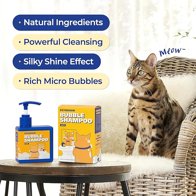 [PETHROOM] Premium Cat Silky Shampoo & Conditioning | Strengthen Skin Barrier, Hypoallergenic, Tear-Free, Fragrance-Free, Deep-Cleansing, Itch Relief, Moisturizing, Remove Odors