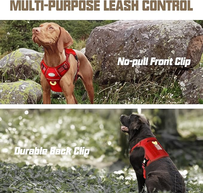 AUROTH Tactical Dog Harness for Large Dogs No Pull Adjustable Pet Harness Reflective K9 Working Training Easy Control Pet Vest Military Service Dog Harnesses Red L