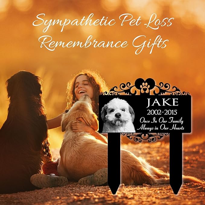 Custom Pet Grave Markers Dog | Simple Custom Pet Headstones for Dogs | Best Rustic Gifts to Remember Your Four-Legged Companions | Personalized Grave Marker with Furry Friends Pictures