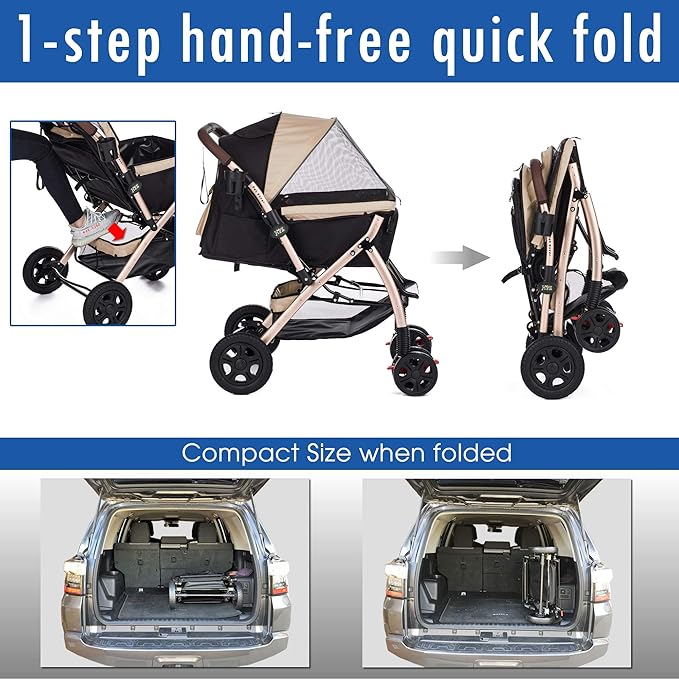 HPZ Pet Rover XL Extra-Long Premium Heavy Duty Dog/Cat/Pet Stroller Travel Carriage for Small, Medium, Large Pets (Taupe 2nd-Gen)