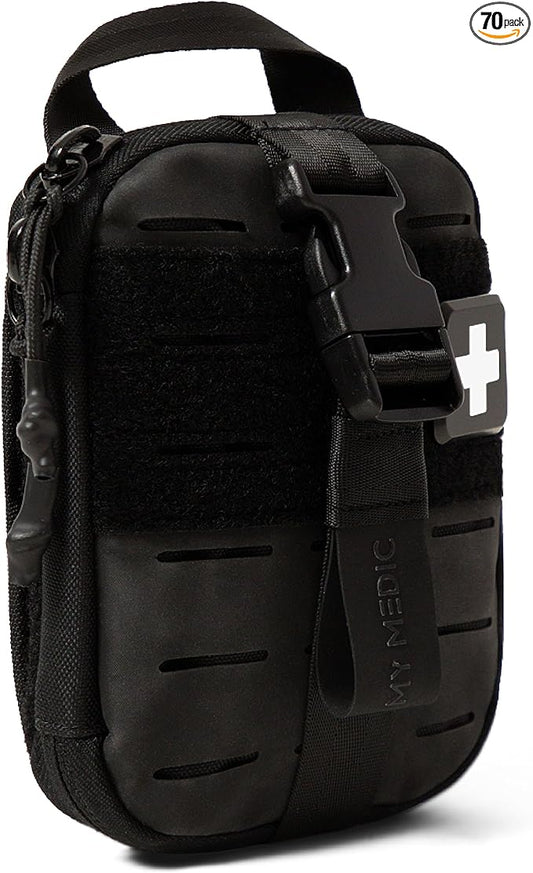 My Medic Sidekick - Camping Hiking and Backpacking First Aid Kit - 70 Items - HSA and FSA Eligible - Small Ifak Great For Travel or Motorcycle - Portable Emergency Kit – Black