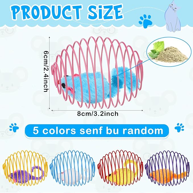Jecery 5 Pcs Cat Spring Balls Stretchable Springs Toys Rolling Balls Colorful Playful Coils Interactive Spring Action Toy Caged Rats for Kitten Cat Pet Supplies Indoor (Catnip Rats,Multicolor)
