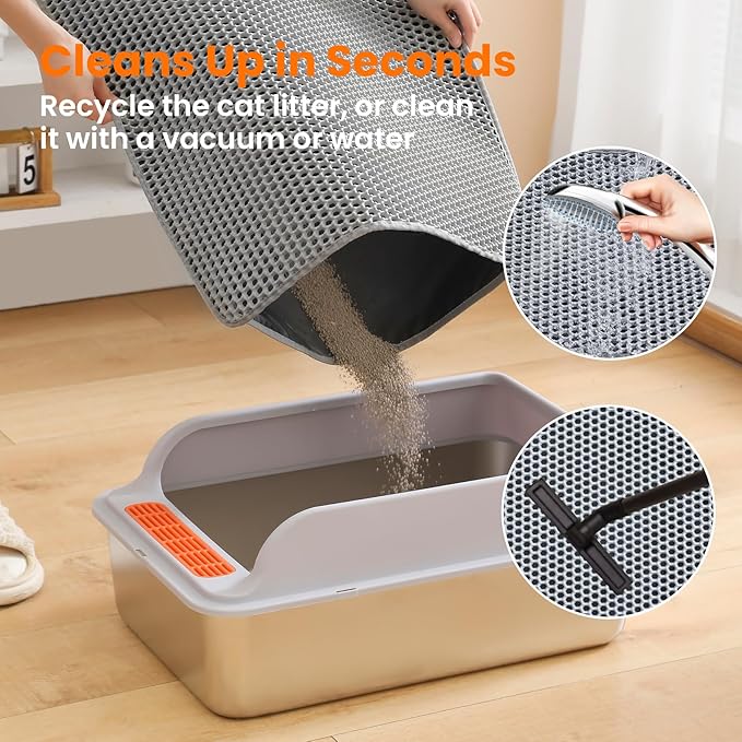 Extra Large Cat Litter Mat, 30x22 Inches Honeycomb Double Layer Cat Litter Trapping Mat, Non Slip Waterproof Urine Proof Large Kitty Litter Box Mat for Floor, Kitten Supplies, XL, Gray