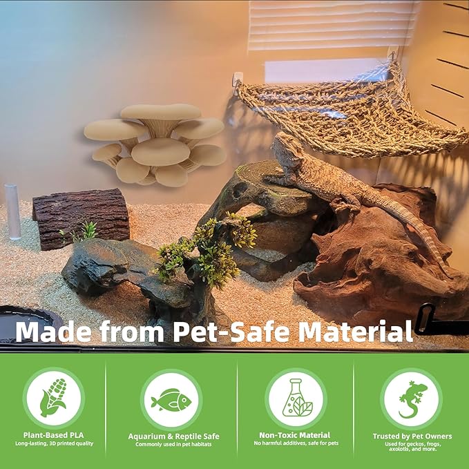 Mushroom Decor for Reptile Tank, Fish Tank, Pet-Safe Bearded Dragon Tank Accessories, Realistic Terrarium Plants for Leopard Geckos, Crested Geckos, Tree Frogs, Snakes (Cocoa, Cluster Cap)