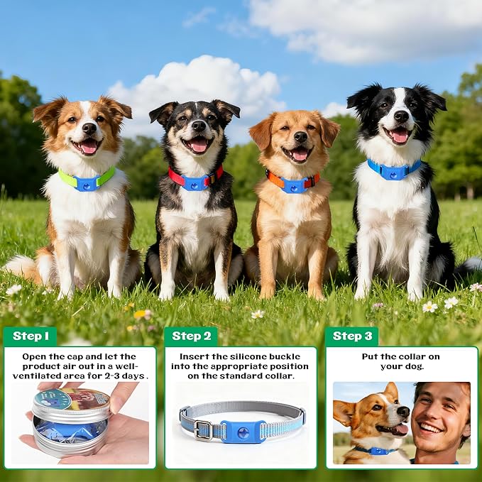 Natural Flea and Tick Prevention Dog Tag – Waterproof Collar Pendant with 2 Extra Refills, Blue, Safe for All Breeds,Collar Not Included