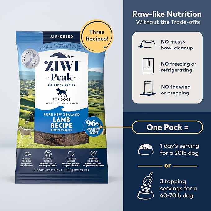 ZIWI Peak Air-Dried Dog Food – Lamb - All Natural, High Protein, Grain Free, Limited Ingredient w/Superfoods (3.5oz)