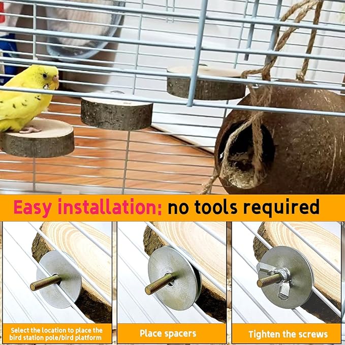 Hamiledyi 3PCS Perch Platform for Bird Cage Natural Round Wooden Stand Platform Bird Toy for Parakeet Cockatiel Parrot Budgie Sparrow Hamster Canary Bears