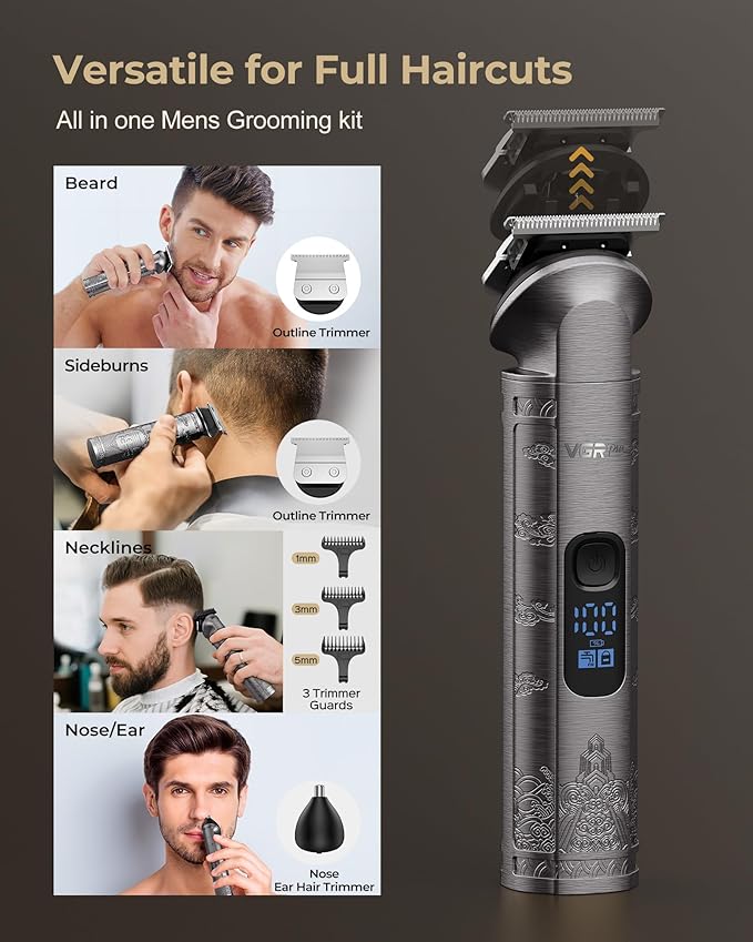Hair Clippers for Men Professional, Cordless Hair Clippers for Hair Cutting, Mens Clippers and Trimmers Set, Electric Hair Trimmer for Men with Package Box (Gray)