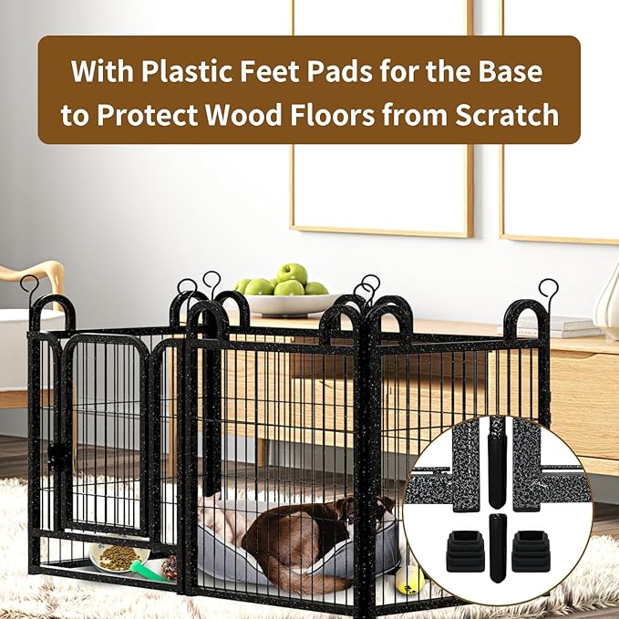 Puppy Playpen 8 Piece Panels Small Dog Fence Outdoor Indoor Use 24" Height Anti-Rust with Doors Portable Dog Play Pen for RV Camping Yard, Total 15FT, 17 Sq.ft, Snowy Black