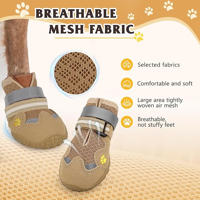 Dog Shoes for Large Medium Small Dog, Mesh Breathable Dog Shoes for Hot Pavement, Anti-Slip Dogs Boots Paw Protectors with Reflective for Outdoor Walking Indoor Hardfloors (Size 1)