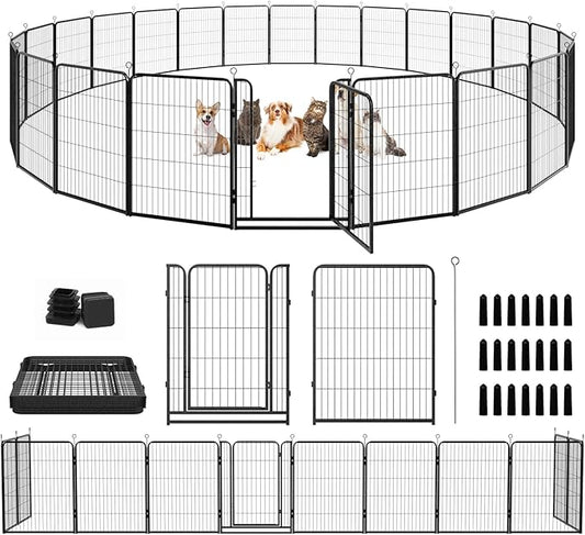 Dog Playpen Outdoor Extra Wide 24 Piece Panels Heavy Duty Dog Fence 40" Height Anti-Rust with Doors Portable for RV Camping Yard, Total 63FT, 316 Sq.ft, Snowy Black