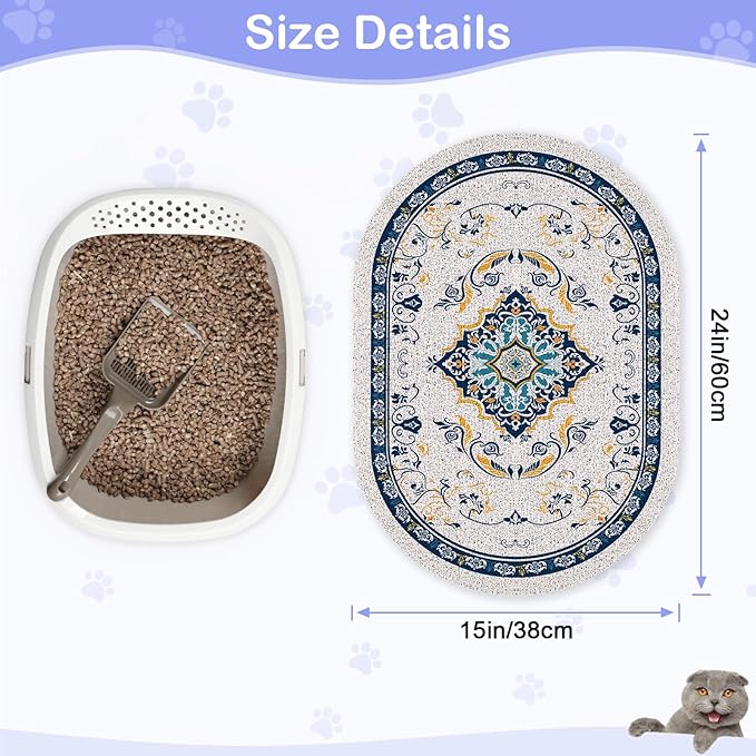 Bienbee Cat Litter Mat, 24" x 15" Litter Box Mat Rug with Non-Slip Bottom, Easy to Clean Cat Supplies Accessories Essentials for Indoor Kitty Kitten Floor, Blue M