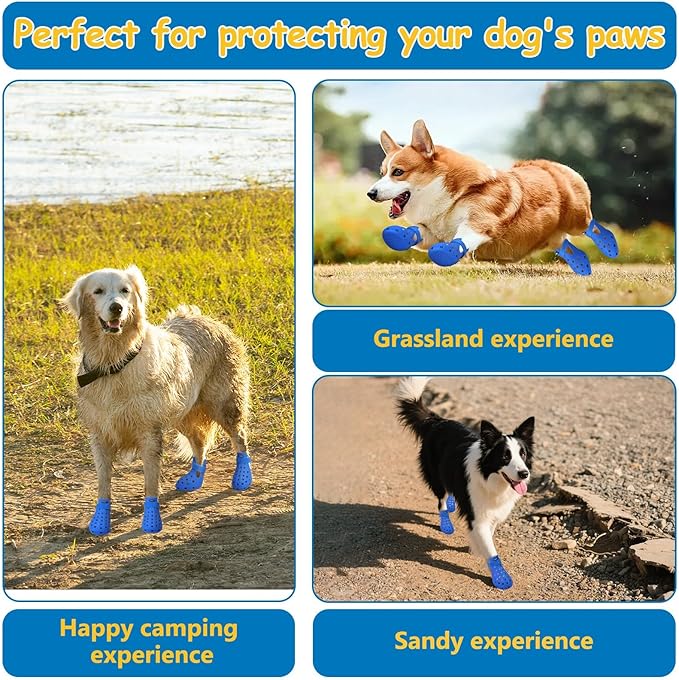 Dog Shoes for Hot Pavement Non-Slip Waterproof Dog Shoes for Medium Dogs Large Size Dogs Easy ON & Off Adjustable Easy-Clean for Beach Outdoor Blue, Size M: (3’’x2.25’’)(L*W)