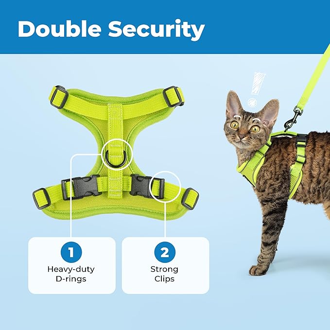 Voyager Escape Proof Cat Harness and Leash Set with Reflective Stitching, Neoprene Handle 5ft - Supports Small, Medium and Large Cats, Kittens for Walking by Best Pet Supplies - Lime, XS
