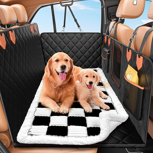 Hard Bottom Car Seat Cover for Dog swith Removable Soft Blankets,Scratch-Proof and Anti-Slip Car Dog Hammock for Large Dogs White for Crew Cab Trucks F150