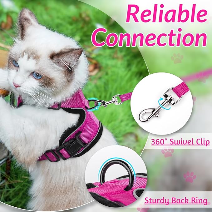 rabbitgoo Cat Harness and Leash for Walking, Escape Proof Soft Adjustable Vest Harnesses for Cats, Easy Control Breathable Reflective Strips Jacket, Rose Red, M