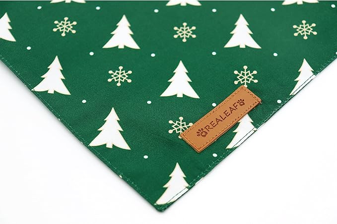 Realeaf Christmas Dog Bandanas 2 Pack, Christmas Tree and Santa Claus Dog Scarf for Boy and Girl, Premium Durable Fabric, Holiday Bandana for Small Medium Large and Extra Large Dogs (Large)