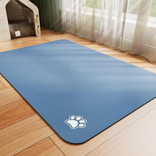 Pet Feeding Mat - Absorbent Dog Mat for Food and Water, No Stains Cat Bowl Mat, Easy to Clean Pet Placemats, Quick Dry Dog Water Dispenser Mat for Messy Drinkers | Paw Blue 18"x28"