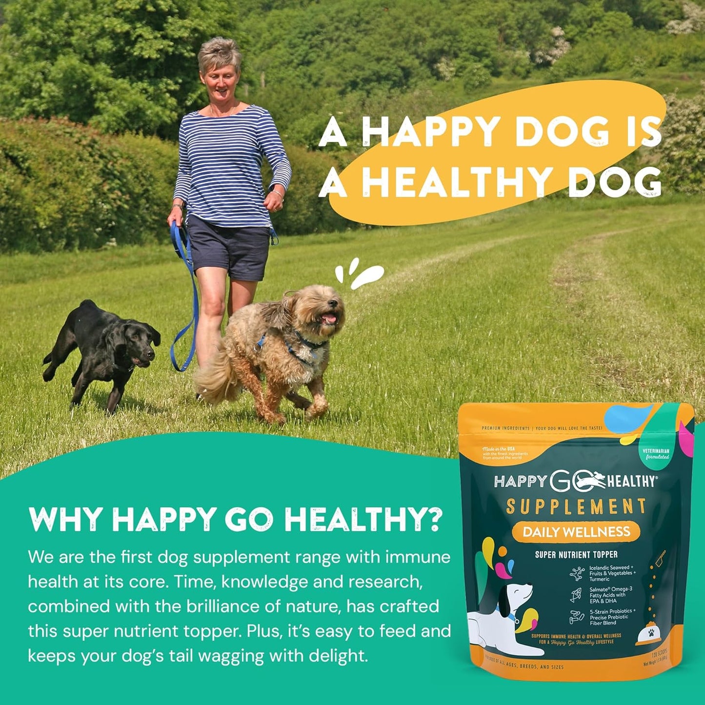 Daily Wellness Supplements for Dogs | Probiotic & Prebiotic Benefits with Fish Oil & Seaweed to Keep Your Dog Beaming All Day Long | All Breeds and Sizes | 120 Count
