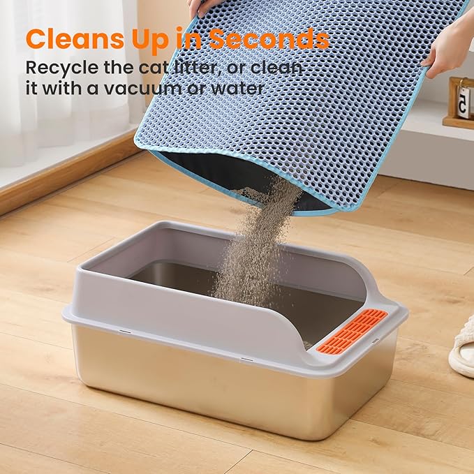 Jumbo Cat Litter Mat, 46x26 Inches Double Layer Honeycomb Litter Trapping Mat, Non Slip Waterproof Urine Proof Extra Large Cat Litter Box Mat, Kitten Supplies and Essentials, XXL, Blue