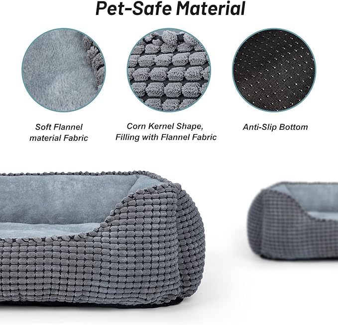 MIXJOY Dog Bed for Large, Medium, Small Dogs - Rectangle, Washable, Orthopedic, Soft Cat Beds - Anti-Slip Bottom, Multiple Sizes (35'', Grey)