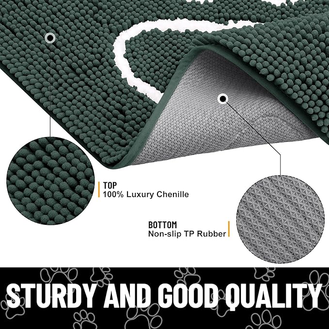 Smiry Dog Door Mat for Muddy Paws, Absorbent Dirt Trapper Non Slip Quick Dry Washable Chenille Mat for Mud Dogs, Entry Rug for Indoor and Outdoor (71x46 Inches, Green)