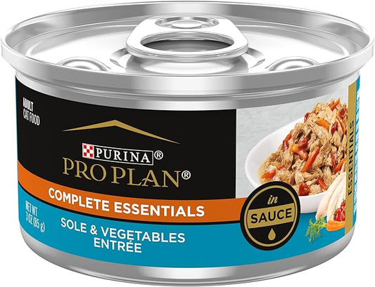 Purina Pro Plan Gravy, Pate, High Protein Wet Cat Food, COMPLETE ESSENTIALS Sole & Vegetable Entree in Sauce - (Pack of 24) 3 Oz. Pull-Top Cans