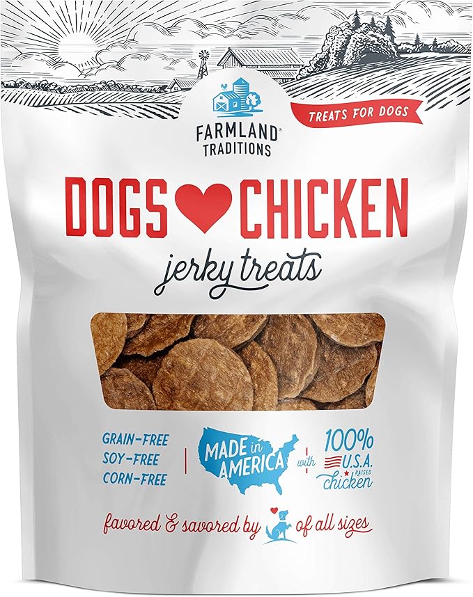 Farmland Traditions Dogs Love Chicken Jerky Dog Treats with Only 3 Ingredients and No Fillers, 1 Pound Bag