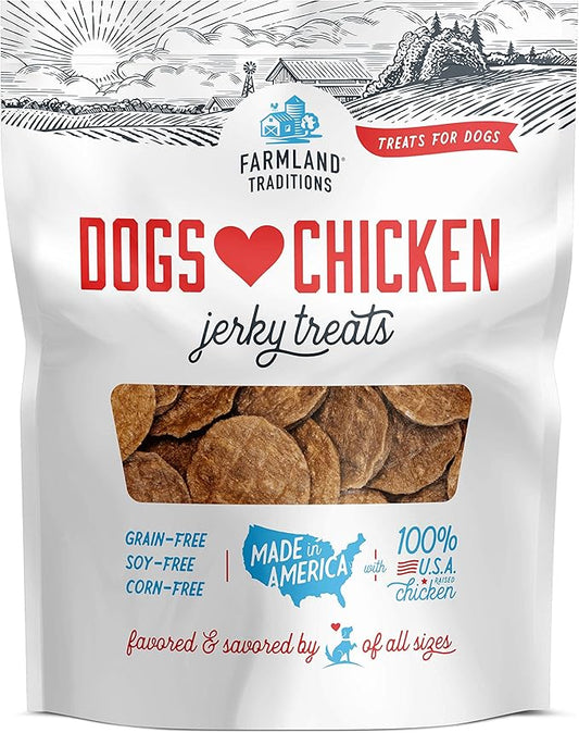 Farmland Traditions Dogs Love Chicken Jerky Dog Treats with Only 3 Ingredients and No Fillers, 6 Ounce Bag