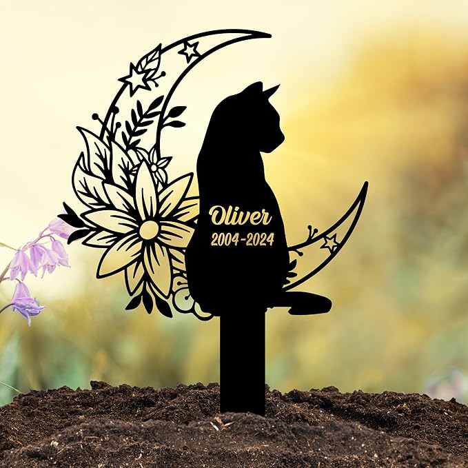 Custom Pet Grave Marker Cat – Personalized Outdoor Cat Headstone, Custom Name & Lifespan Dates Pet Grave Markers, Available in Multiple Styles and Colors