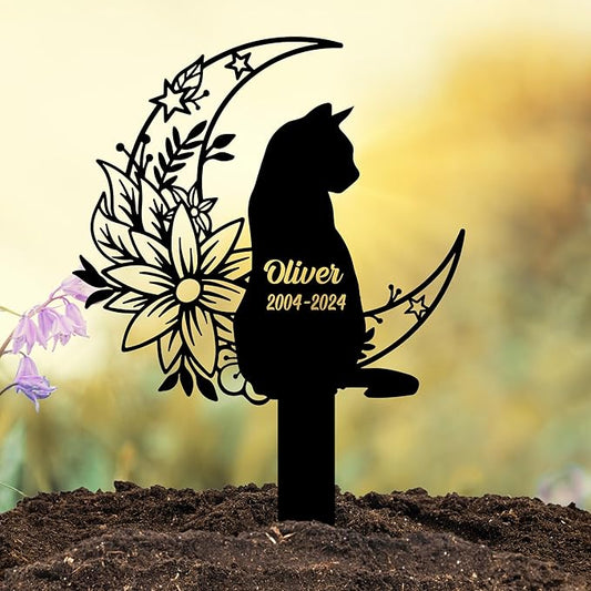 Custom Pet Grave Marker Cat – Personalized Outdoor Cat Headstone, Custom Name & Lifespan Dates Pet Grave Markers, Available in Multiple Styles and Colors