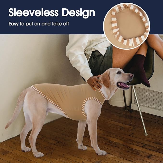 IECOii 2 Pack Large Dog T-Shirt | Non-Restrictive Fit for Running, Breathable Summer Wear - Non-stuffy Design - Keeps Pups Comfortable in Hot Weather, Khaki+Green, 2XL