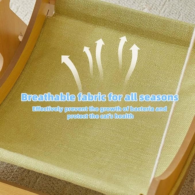 2 in 1 Wooden Cat Hammock, Comfortable and Breathable Hanging Cat Bed with Soft Mattress and Pillow，Suitable for Cats or Small Dogs