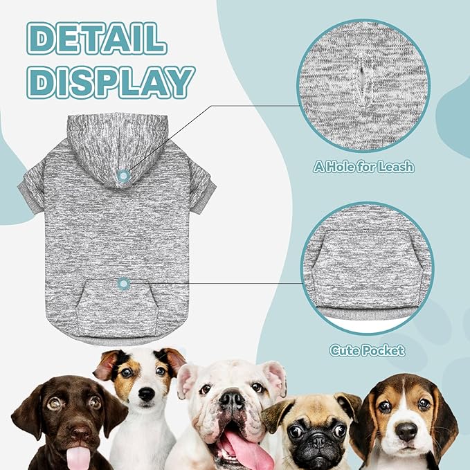 Dog Sweaters for Small Dogs Dog Hoodie Fleece Dog Sweater Soft Dog Clothes Sweatshirt with Pocket Dog Hoodie for Small Dogs Puppy Sweater(Grey&XS)