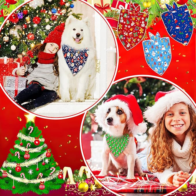 60 Pcs Christmas Dog Bandanas Bulk Adjustable Triangle Dog Scarves Bibs Xmas Puppy Bandanas Pet Neckerchief Washable Holiday Dog Bandana Christmas Party Small Medium Large Dog Pet Grooming
