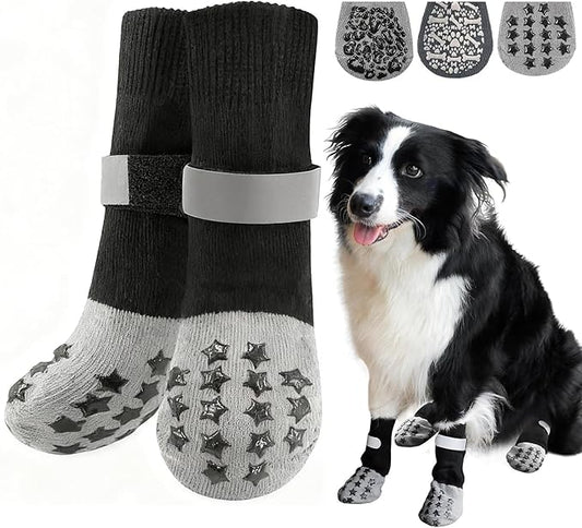 HeavenEye Dog Socks for Hardwood Floors, Anti Slip Dog Paw Protectors Shoes, Maximum Grip Prevent Licking Paws Slipping Hot Cold Pavement Boots for Small Medium Large Senior Dogs(Black Star, S)