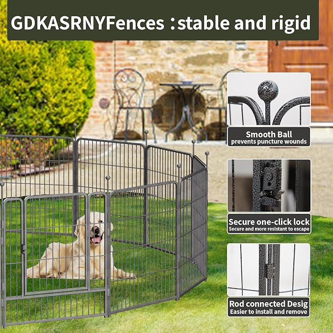 Dog Playpen,32/40/45 Inch Height in Heavy Duty, Folding Indoor Outdoor Anti-Rust Dog Exercise Fence, Portable Pet Playpen with Door for Large Medium Small Dogs and Pet (8 Panels, 40 Inch) Silver