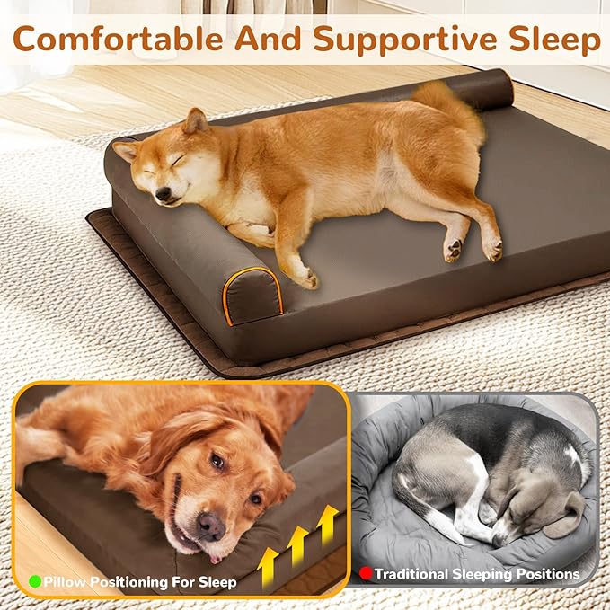 Dog Beds Medium Size Dog Waterproof Washable Pet Bed Memory Foam Orthopedic Chew Proof Dog Couch with Anti-Slip Mat (Brown)