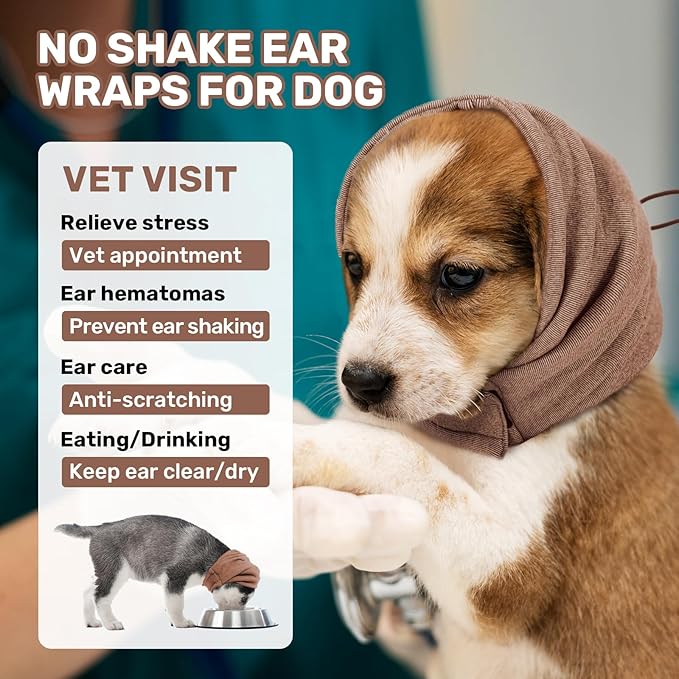 Dog Calming Hoodie, No Shake Ear Wraps for Dogs, Adjustable Dog Ear Muffs for Noise Protection, Ear Wrap Head Cover for Head Warp Anxiety Relief, Hematoma, Grooming and Force Drying
