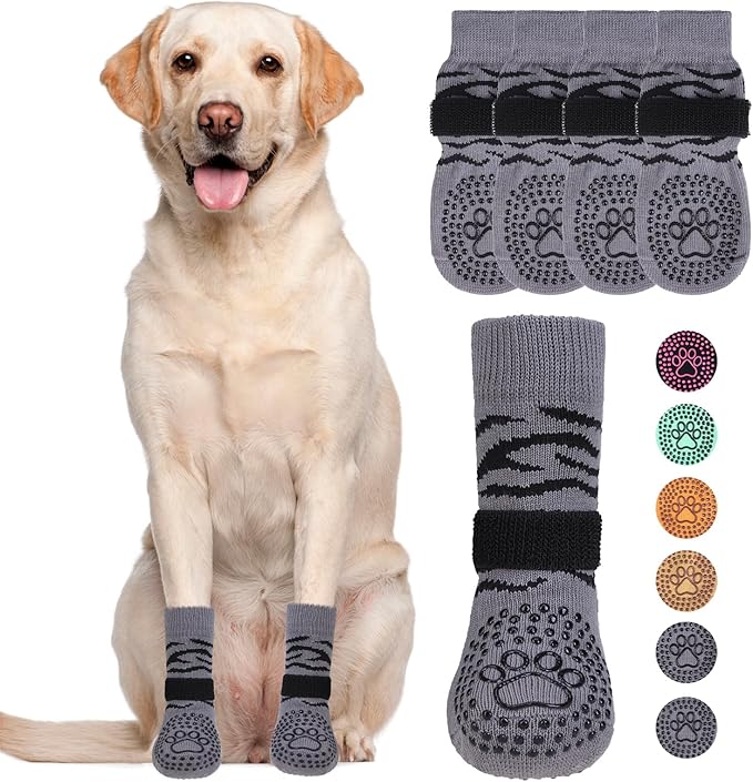 KOOLTAIL Dog Socks for Hot/Cold Pavement to Prevent Licking Paws,Dog Boots&Paw Protector for Hardwood Floors Anti Slip,Traction Control No Twist Grip Booties for Small Medium Large Senior Dogs XL