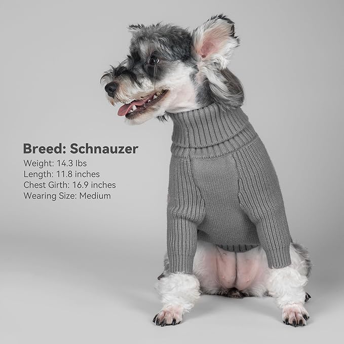 cyeollo Dog Sweater Warm Turtleneck Knitted Sweaters with Sleeve Winter Dog Clothes Sweaters for Dogs, Grey L