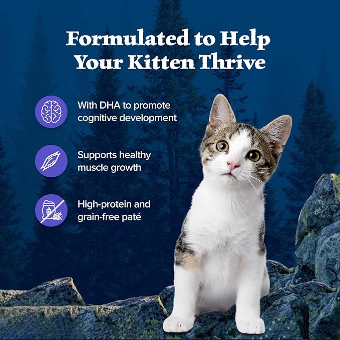 Blue Buffalo Wilderness Kitten Food, High-Protein & Grain-Free Wet Cat Food Paté Variety Pack, Chicken & Salmon Recipes, 3-oz Cans (6 Count, 3 of Each)