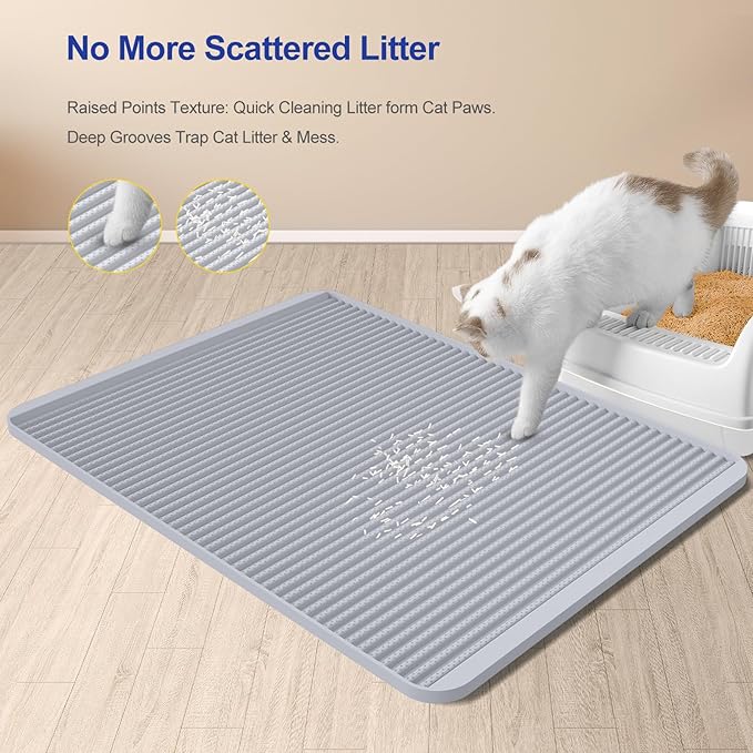 Silicone Cat Litter Mat for Litter Box - Large 31" x 23" Waterproof Litter Trapping, Non-Slip, Durable, Easy Clean Scatter Control & Washable Kitty Floor Mat