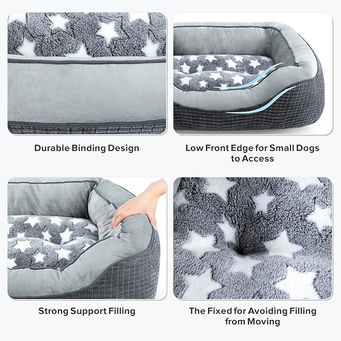 SIWA MARY Dog Beds for Medium Large Dogs, Washable Pet Bed with Wide Sides, Pentagram Pattern Design, Warming Soft Orthopedic Puppy Bed for Pet Sleeping, Non-Slip Bottom
